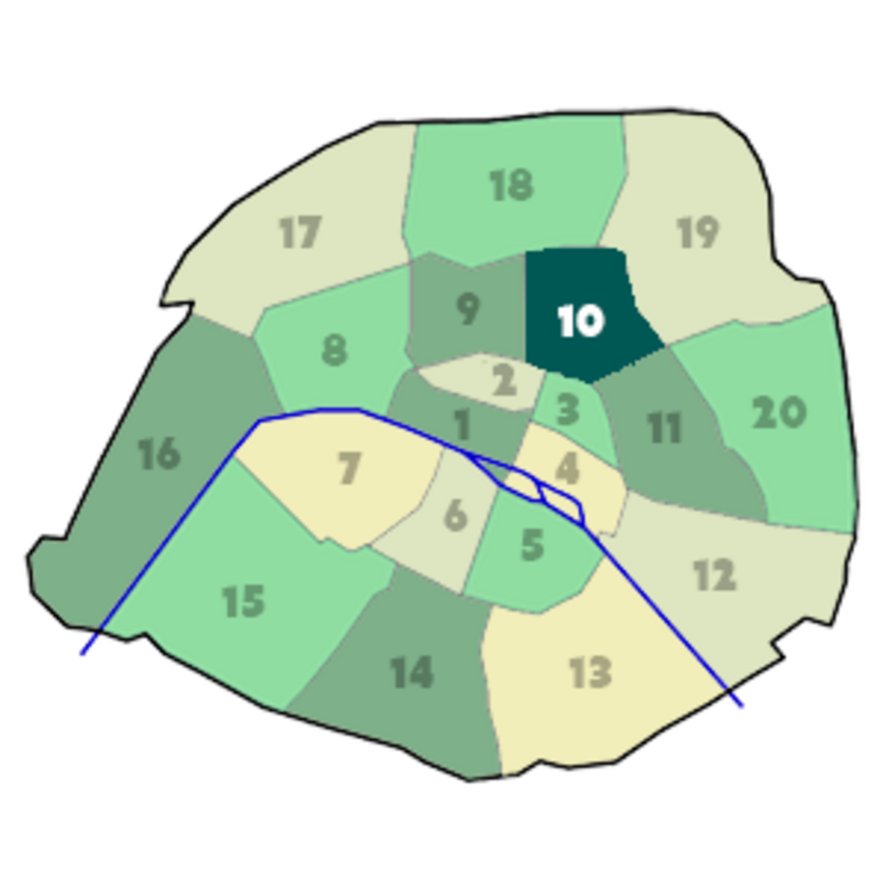 Position du 10e arrondissement dans Paris