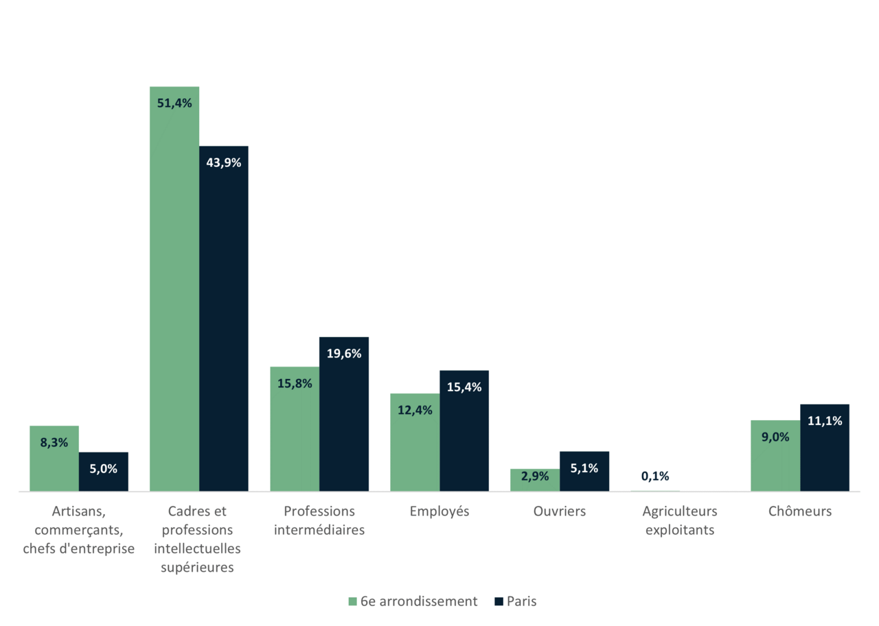 Répartition de la population du 6e par catégories socio-professionnelles - INSEE 2020