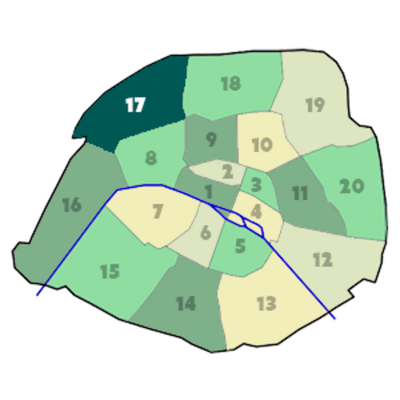 Position du 17e arrondissement dans Paris