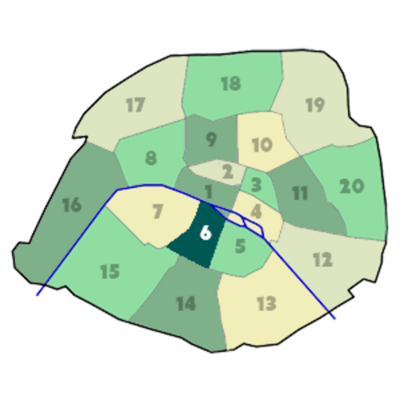 Position du 6e arrondissement dans Paris