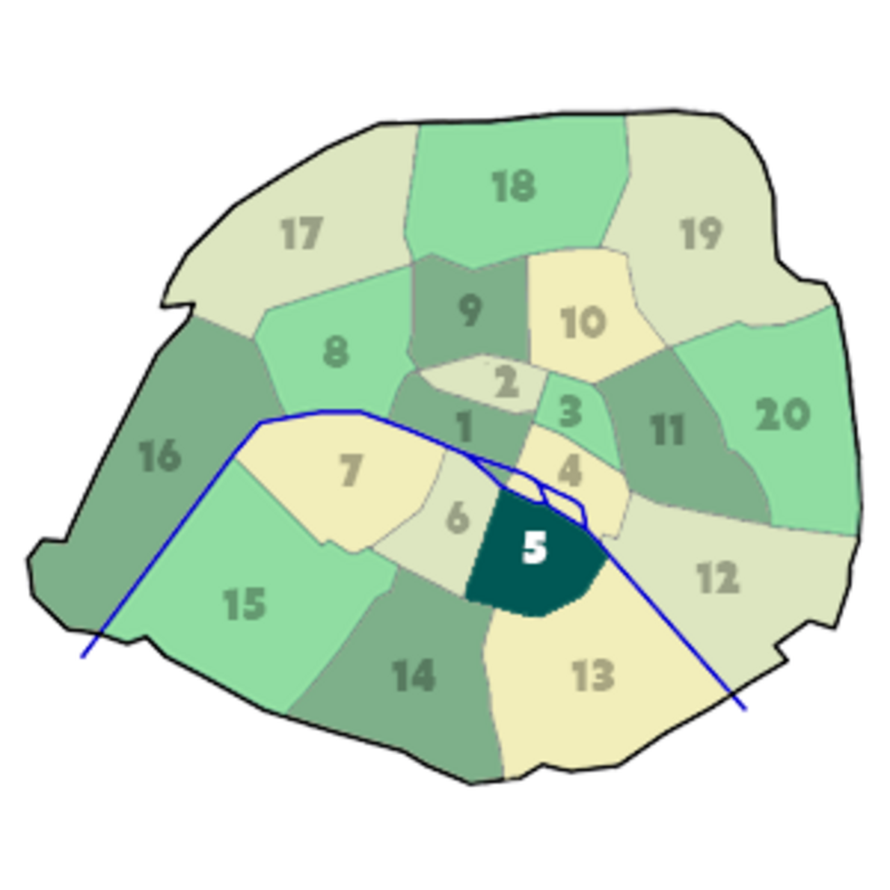 Position du 5e arrondissement dans Paris