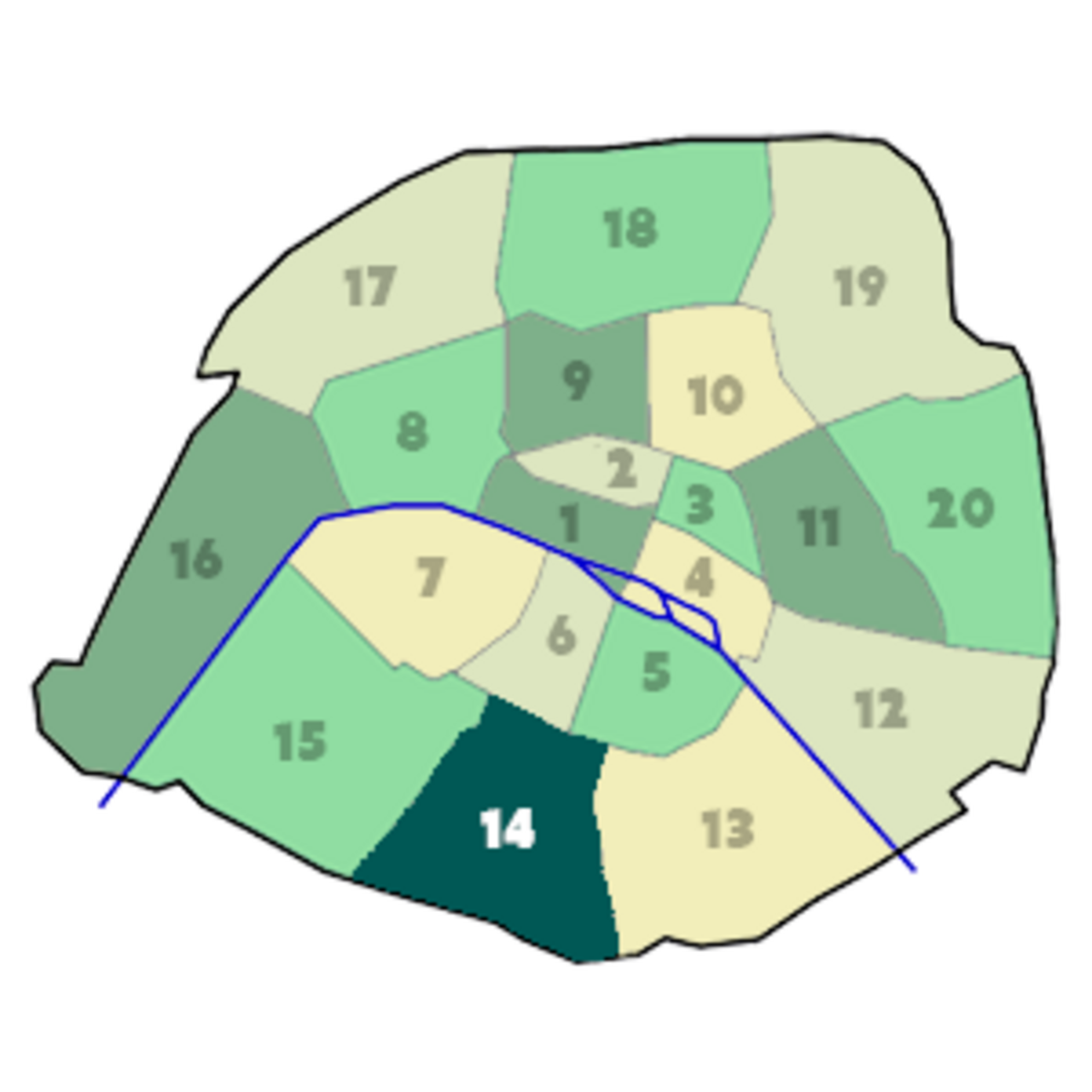 Position du 14e arrondissement dans Paris