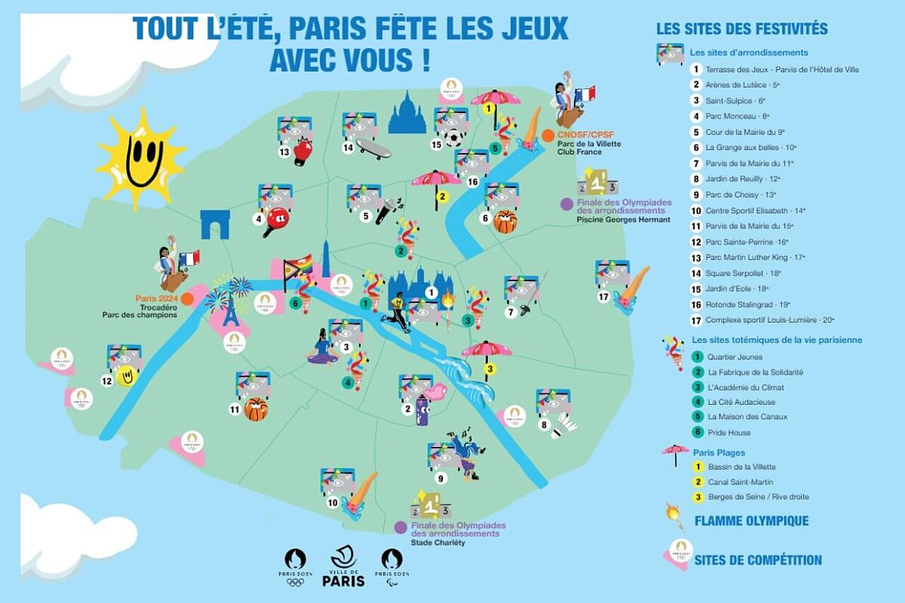 Carte des festivités organisées par les arrondissements et la Ville de Paris pour les JOP 2024