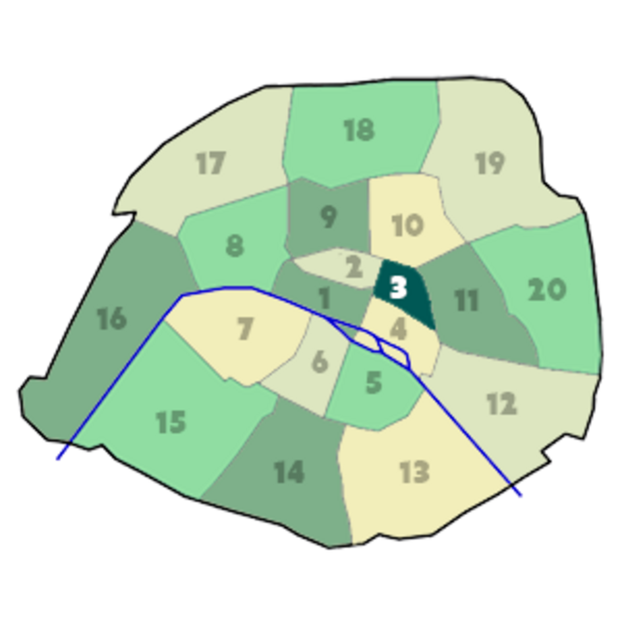 Position du 3e arrondissement dans Paris