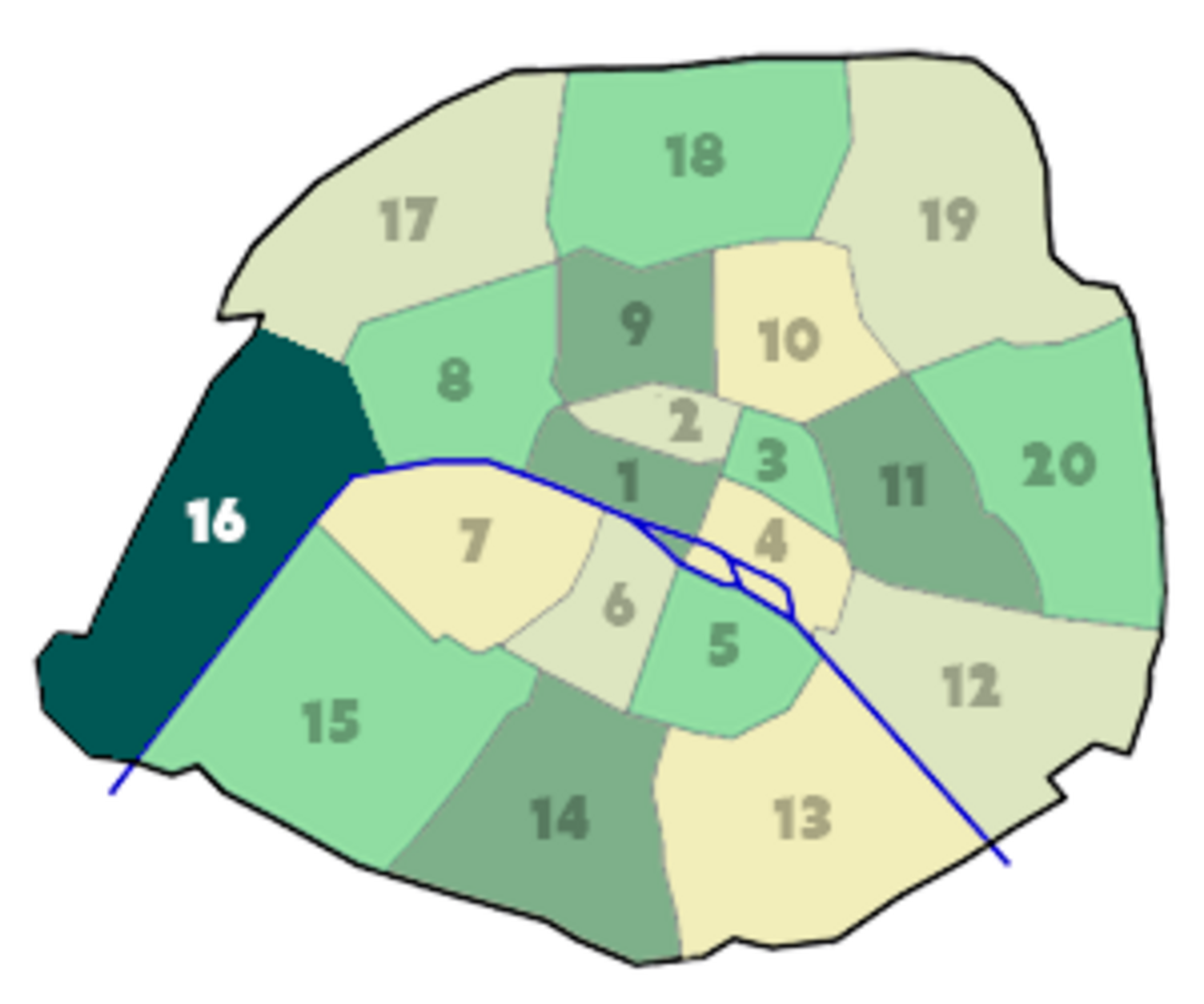 Position du 16e arrondissement dans Paris