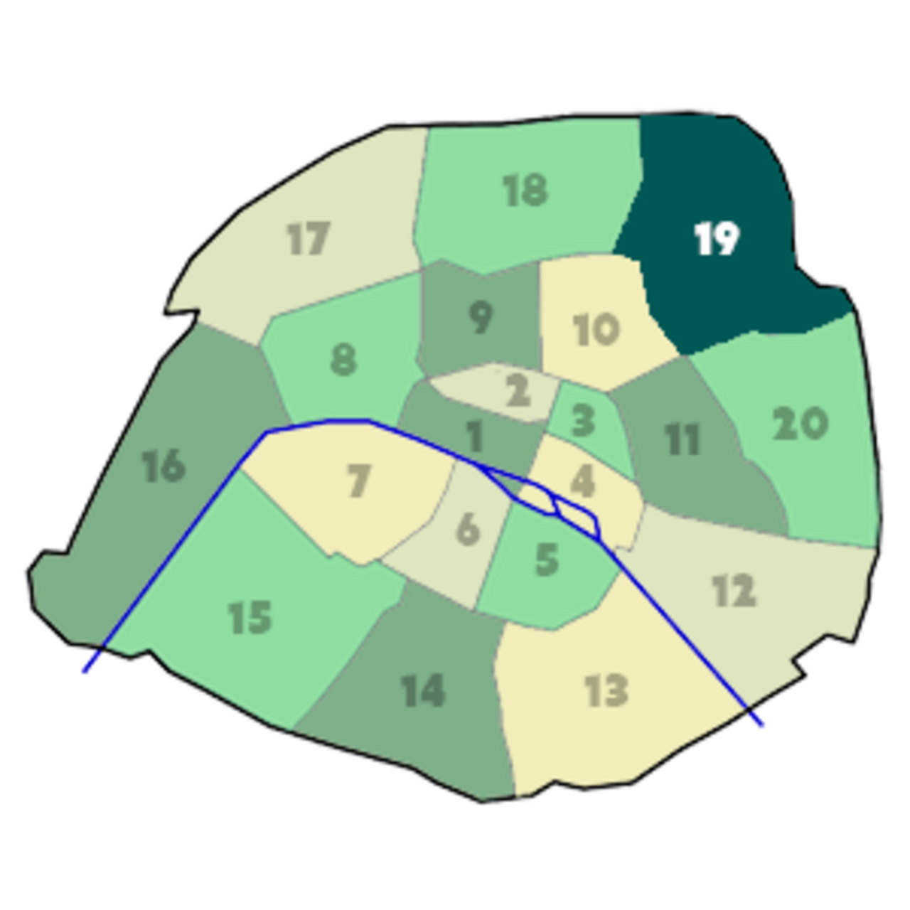 Position du 19e arrondissement dans Paris