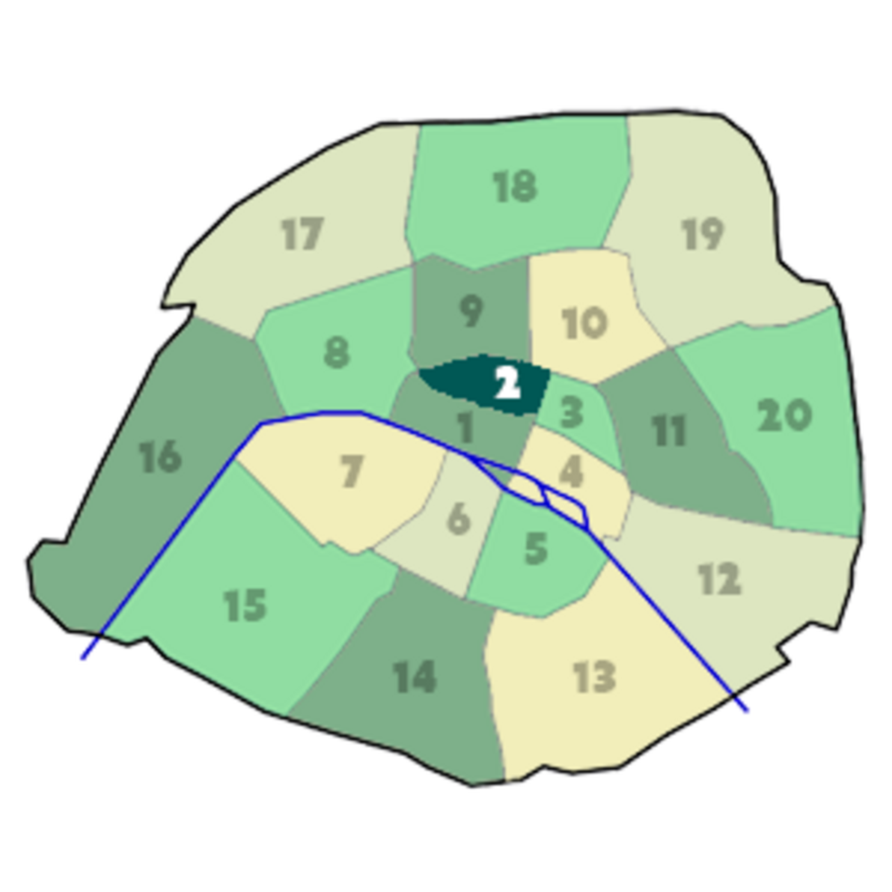 Position du 2e arrondissement dans Paris