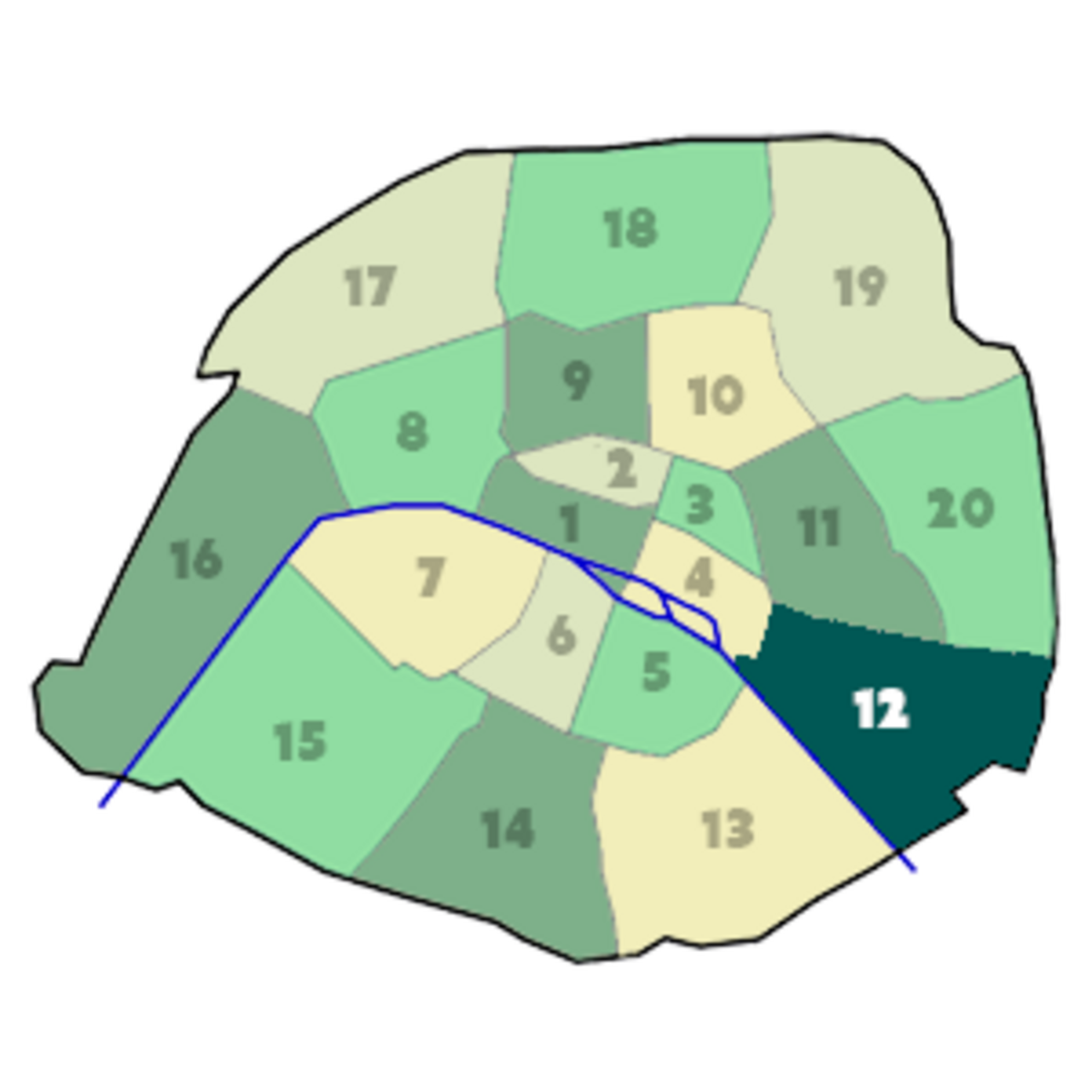 Position du 12e arrondissement dans Paris