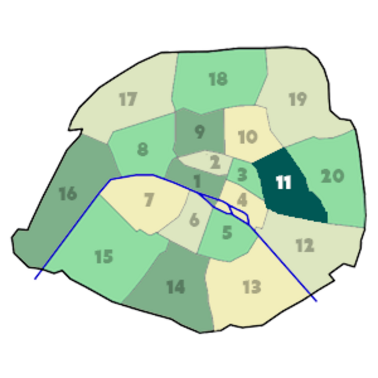 Position du 11e arrondissement dans Paris