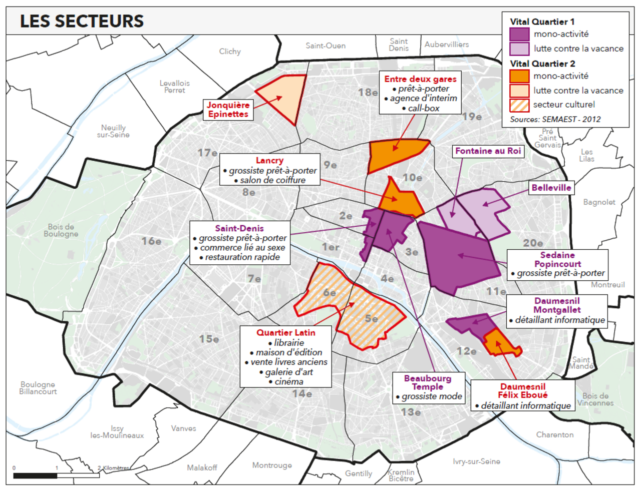 Carte des périmètres des opérations Vital'Qaurtier à Paris