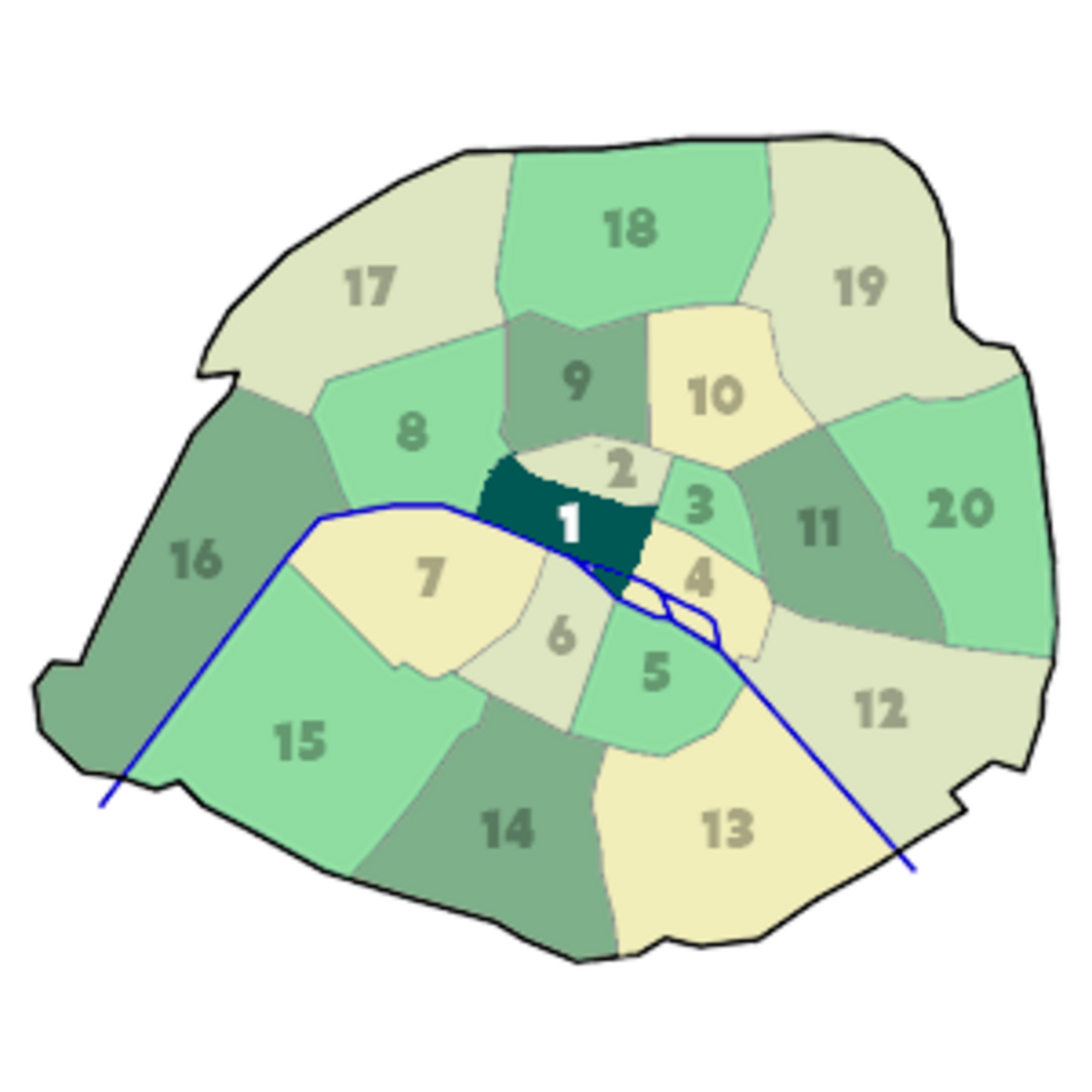 Position du 1e arrondissement dans Paris