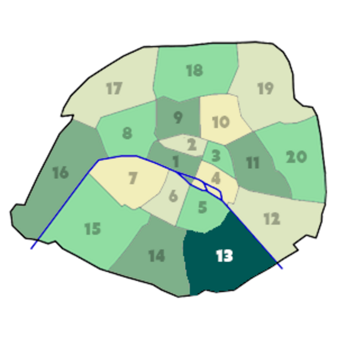 Position du 13e arrondissement dans Paris