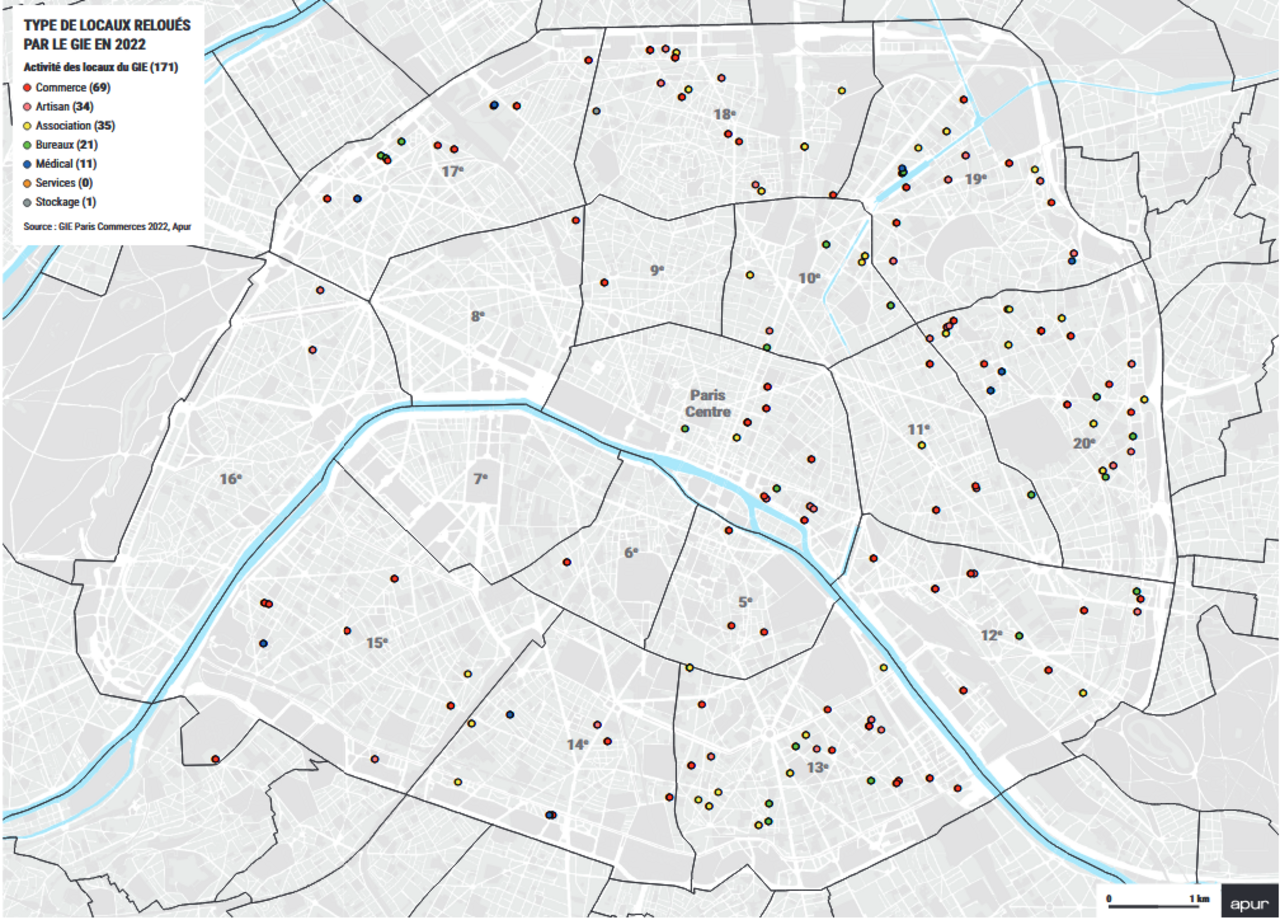 Cartographie commerces installés par le GIE Paris Commerces en 2022