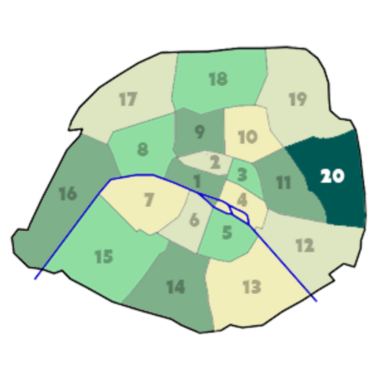 Position du 20e arrondissement dans Paris