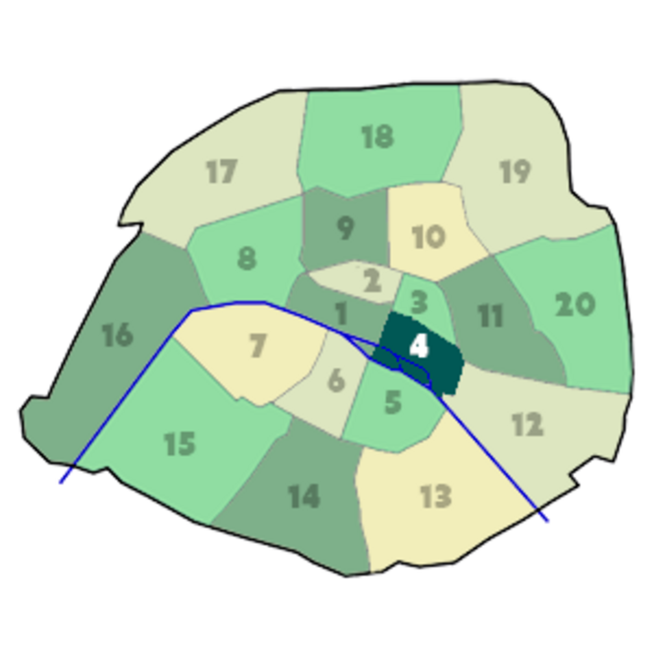 Position du 4e arrondissement dans Paris