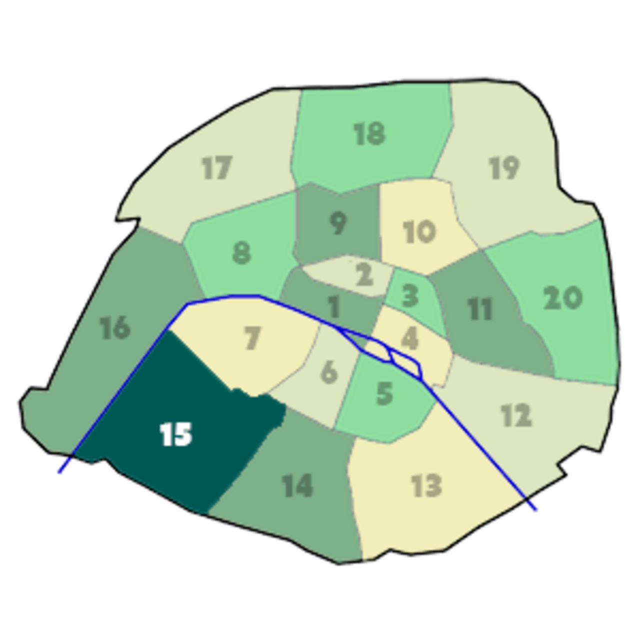 Position du 15e arrondissement dans Paris