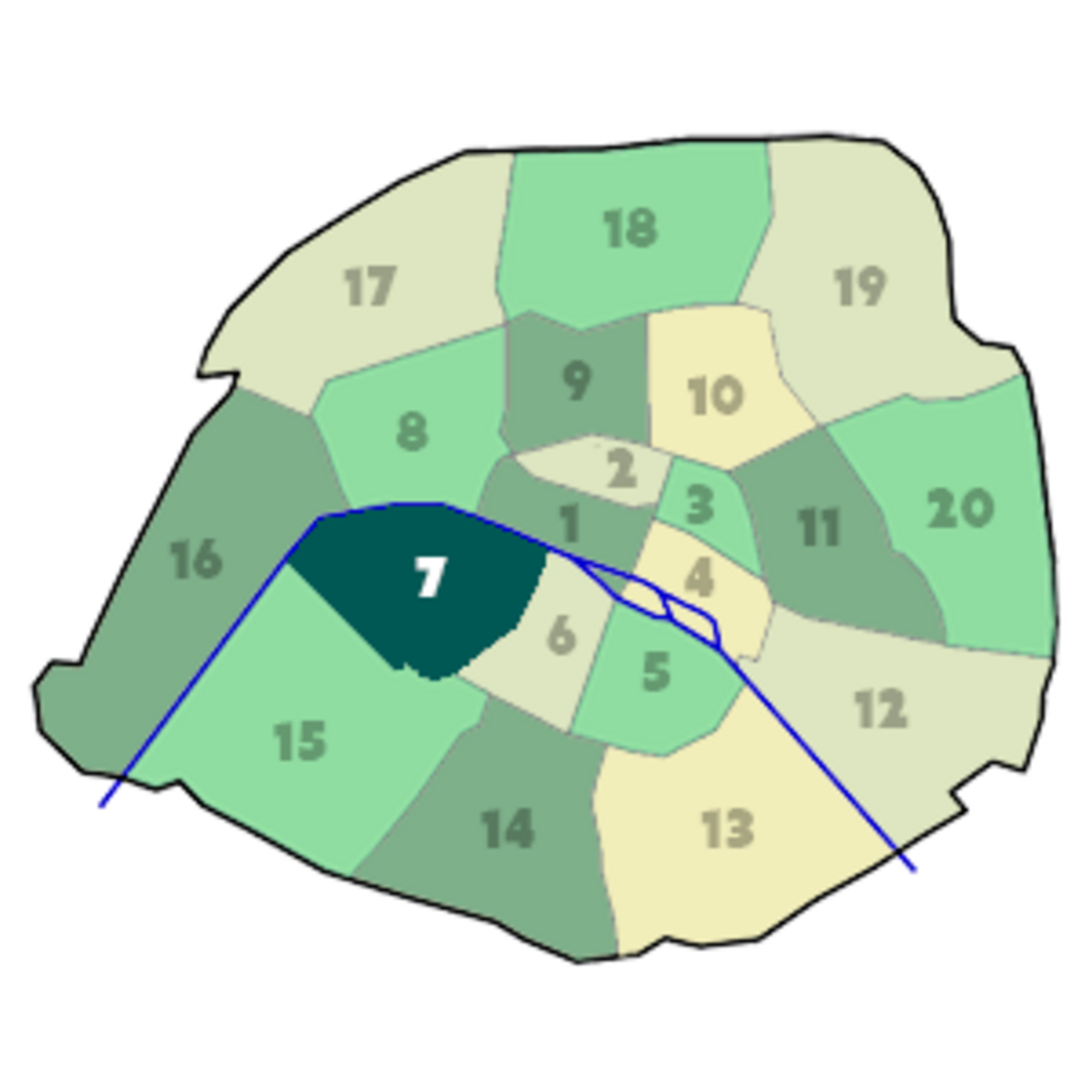 Position du 7e arrondissement dans Paris